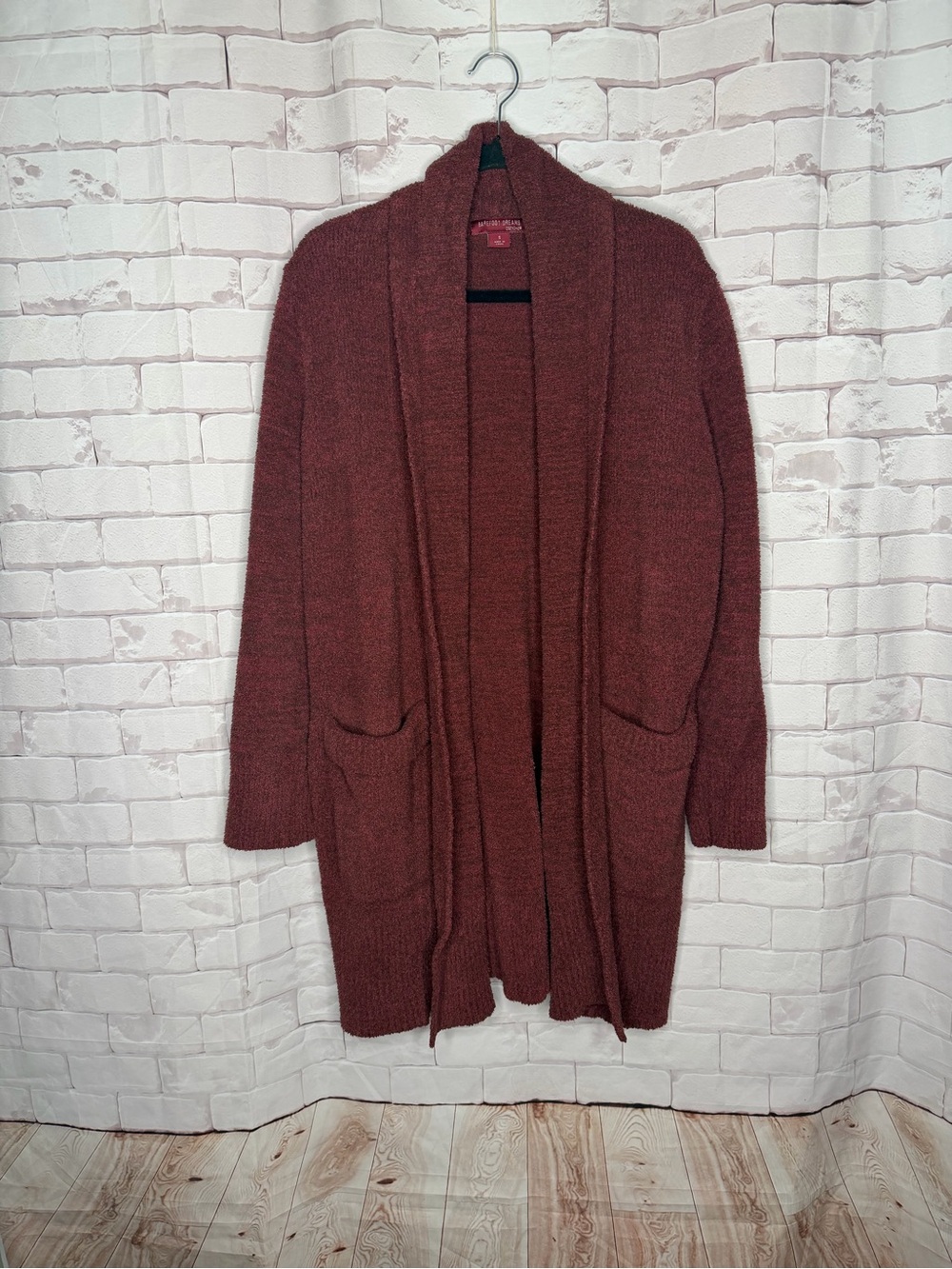 Barefoot Dreams Oversized Cozychic Open Front Cardigan Burgundy Cozy Size Sm
